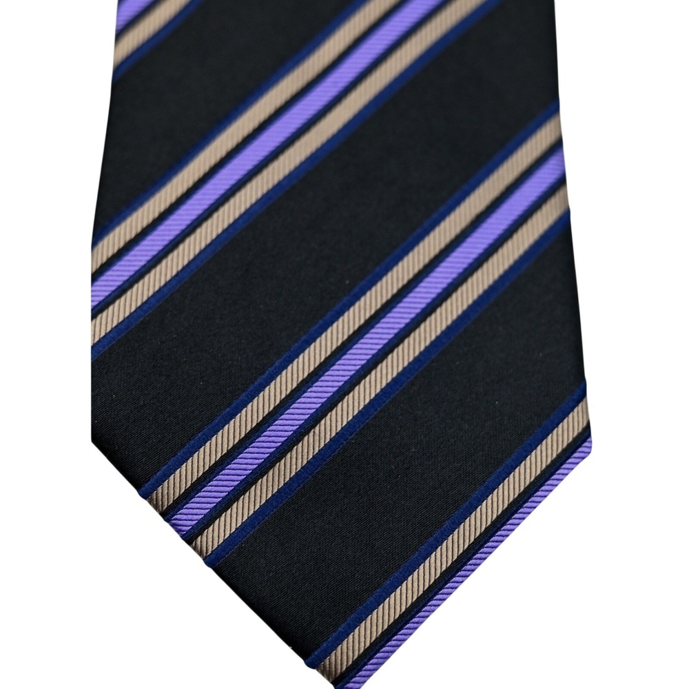 NWT $110 Kolte Italy Silk Necktie Black Purple Gold Blue Striped Made in Italy
